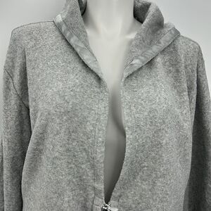 J Lo heather gray terry cloth cardigan with hoodie